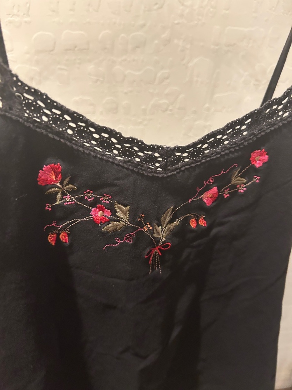 St. John's Bay Black Cami with Pink Floral Embroidery - Picture 9 of 16